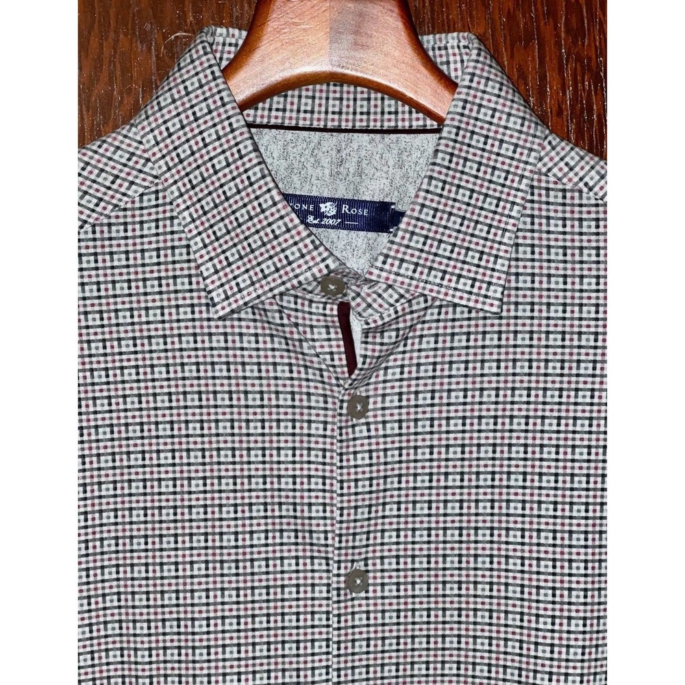STONE ROSE GRAY PINK BLACK PERFORMANCE STRETCH COTTON SHIRT SIZE M SLIM FIT
